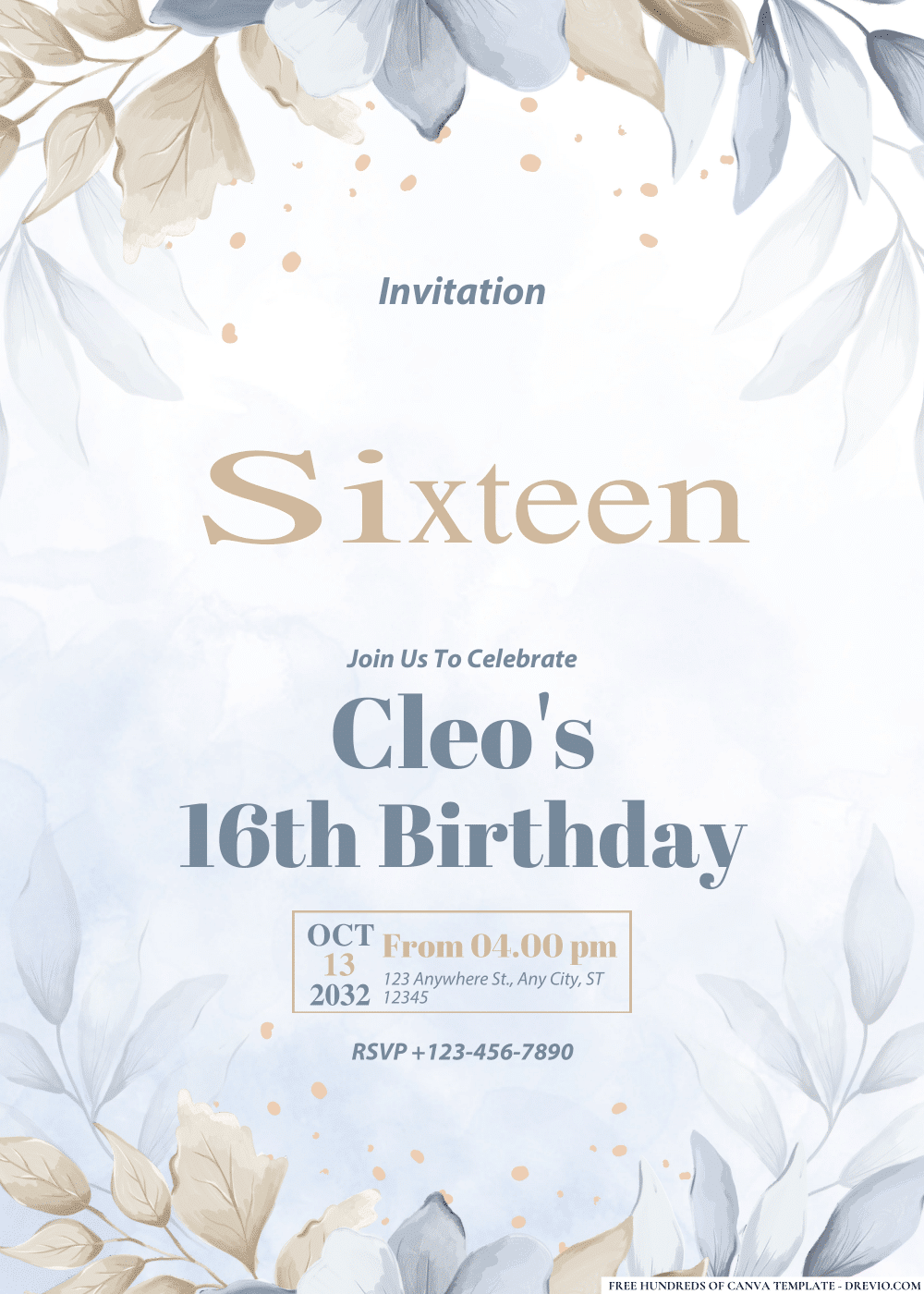 FREE PDF Invitation – White and Blue Watercolor Birthday Invitations