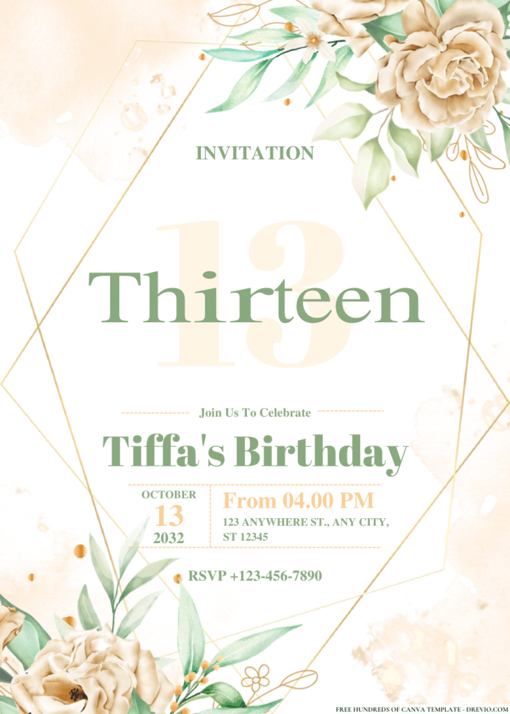 White Roses Bouquet and Branches Birthday Invitations
