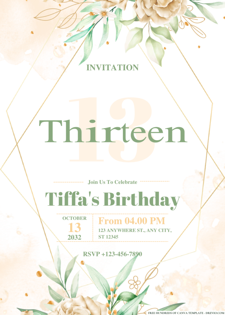 White Roses Bouquet and Branches Birthday Invitations