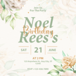 FREE PDF Invitation – White Roses Bouquet Branches Birthday Invitations