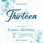 FREE PDF Invitation – Blue Flowers Watercolor Floral Arrangement Birthday Invitations