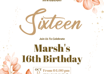 Golden Floral Arrangement Birthday Invitations