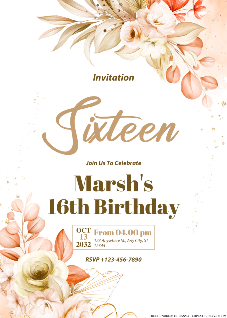 Golden Floral Arrangement Birthday Invitations
