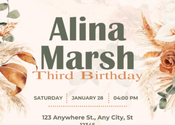 Pampas Brown Floral Birthday Invitations