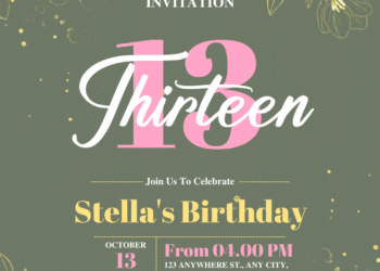 Watercolor Floral Botanical Pink Tulip Birthday Invitations