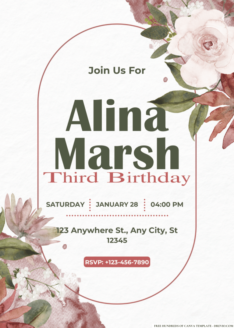 Maroon Roses Bouquet Birthday Invitations
