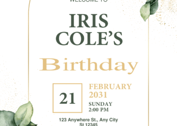 Gold and Green Eucalyptus Birthday Invitations