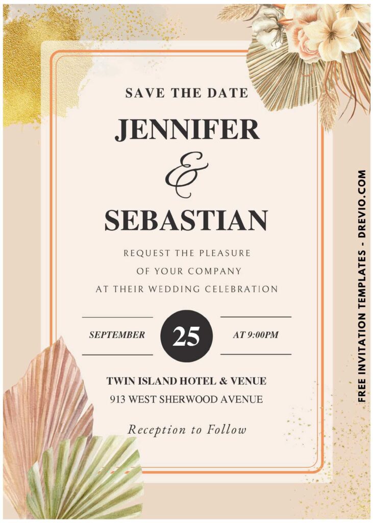 Dried Monstera and Pampas Grass Wedding Invitation
