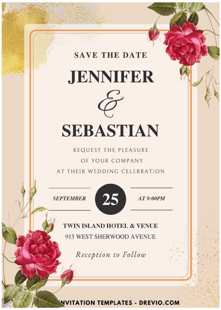 Elegant Rustic Rose Wedding Invitation