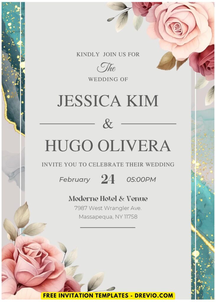 Elegant Marble Rose Wedding Invitation