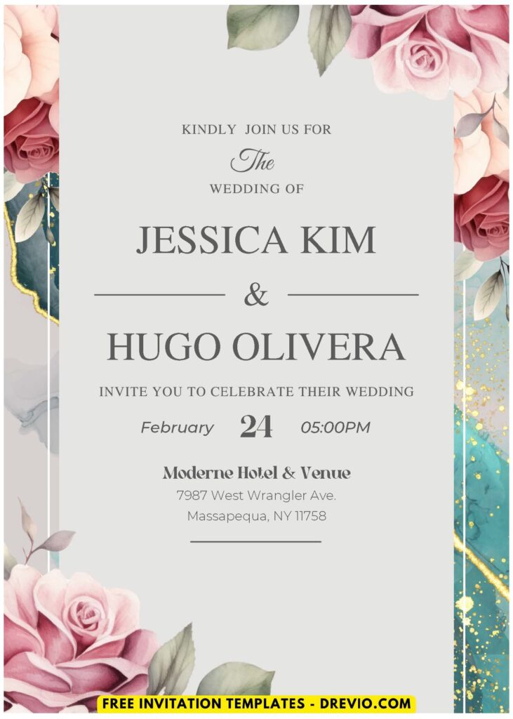 Granite Marble Rose Wedding Invitation with touch of gold