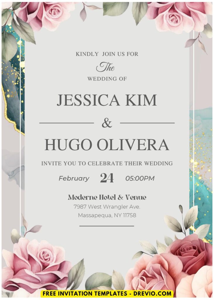 Granite Marble swirl Rose Wedding Invitation Templates