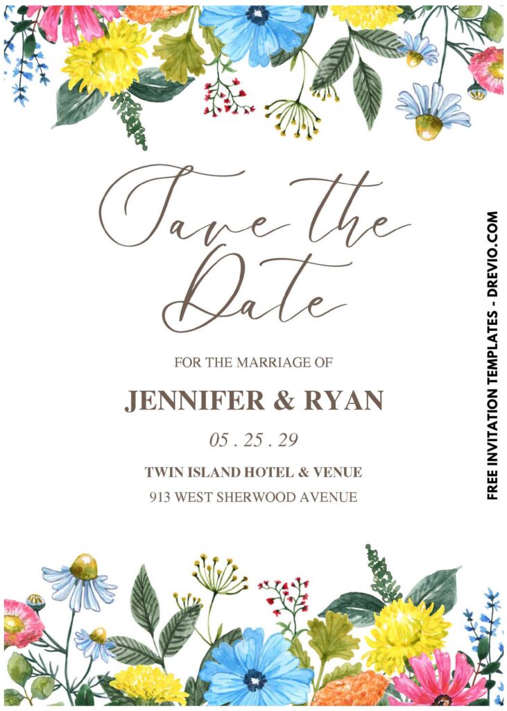Daisy, Rose and Sunflower wedding invitation