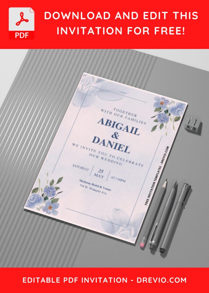 Blue Rose Wedding Invitation