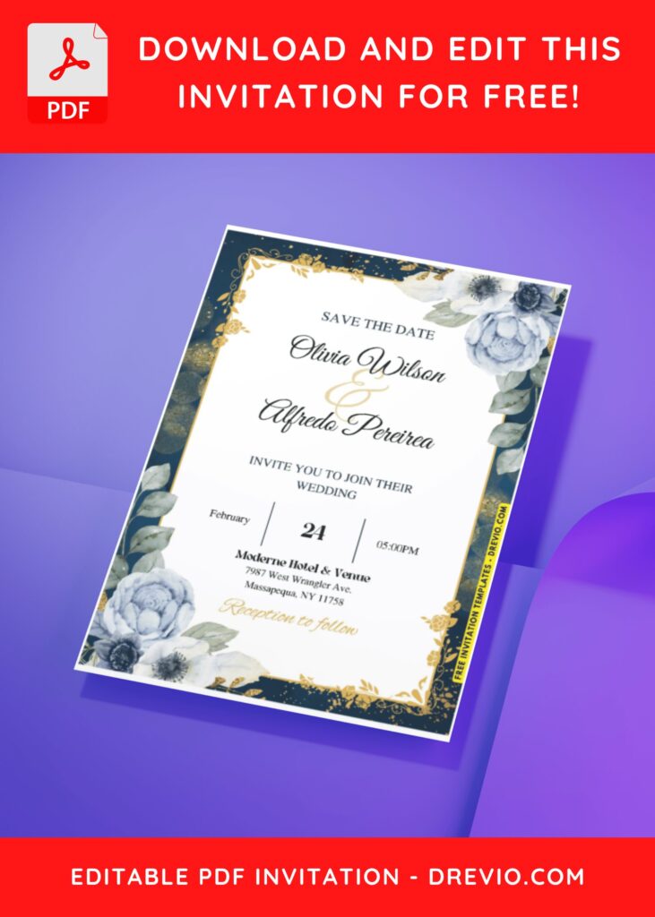Glitter and Gold Rose Wedding Invitation