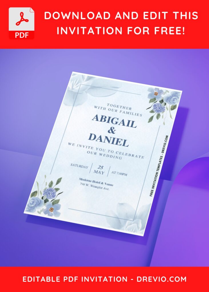 Dusty Blue Rose Wedding Invitation