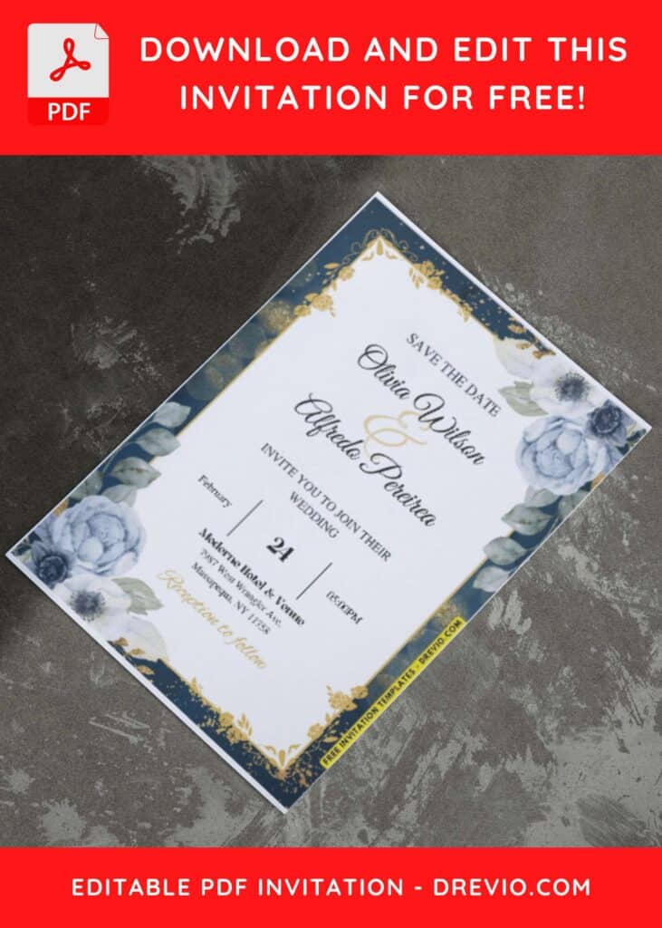 Glitter and Gold Anemone Wedding Invitation