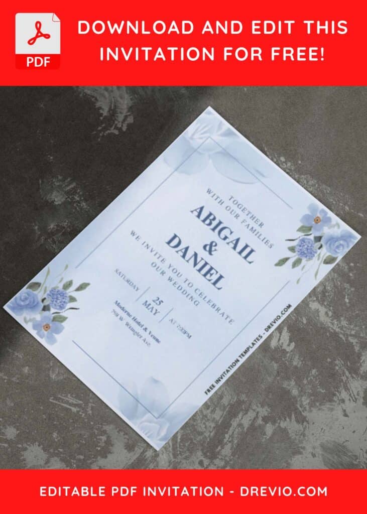 Watercolor Blue Rose Wedding Invitation