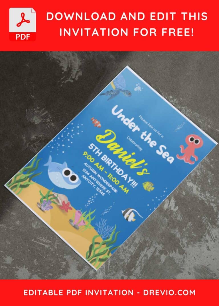 (Easily Edit PDF Invitation) Finny The Shark & Friends Birthday Invitation