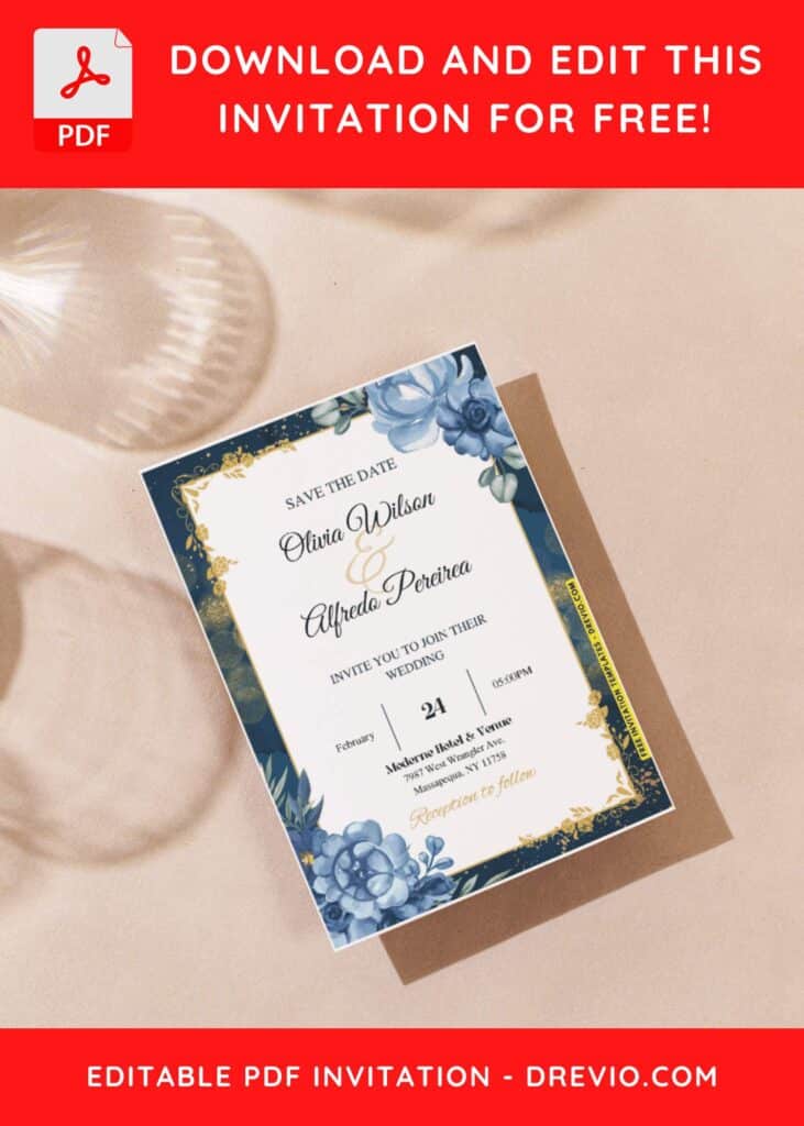 Watercolor Blue Rose Wedding Invitation Templates