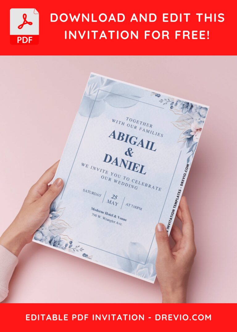 (Easily Edit PDF Invitation) Rustic Blue Floral Wedding Invitation