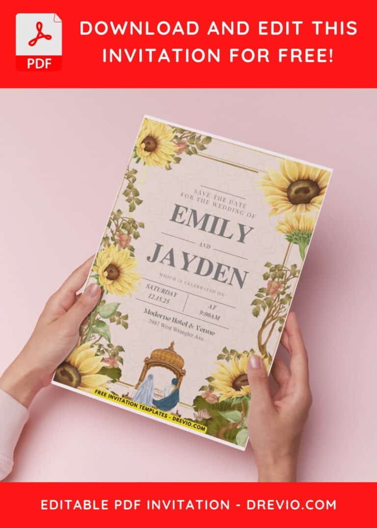 (Easily Edit PDF Invitation) Beautiful Sunflower Wedding Invitation G