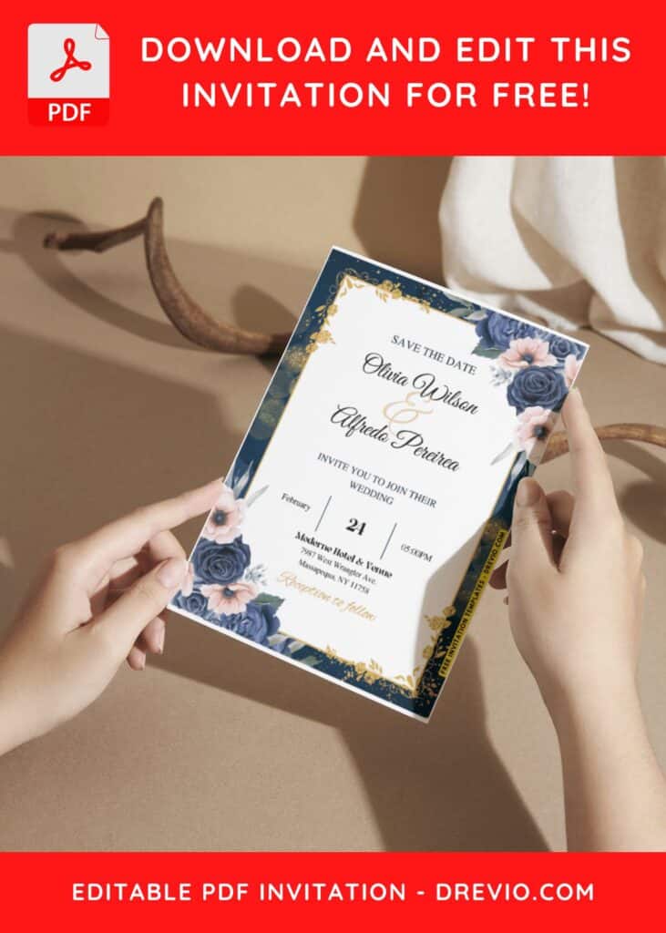 Blue Rose and Purple Anemone Wedding Invitation