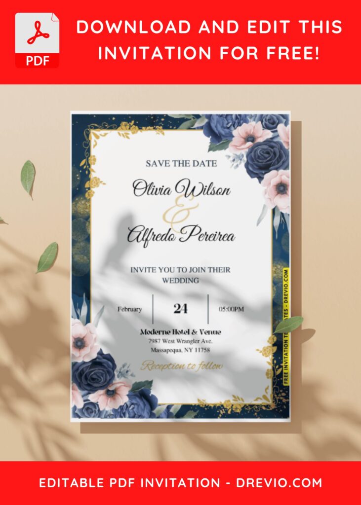 Dark Blue Rose Wedding Invitation