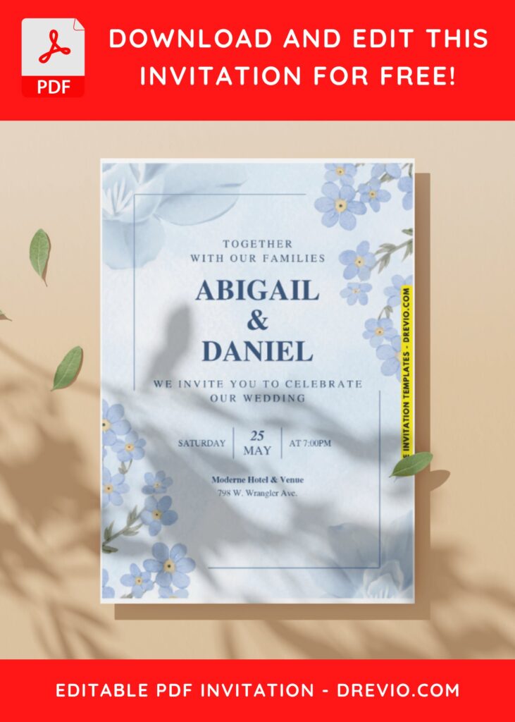 Blue Pansy Flower Wedding Invitation Templates