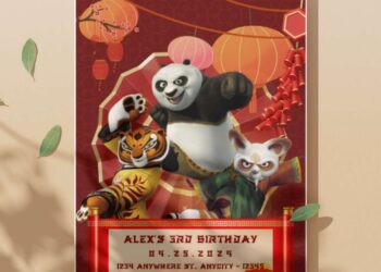 (Easily Edit PDF Invitation) Playful Kung Fu Panda 4 Birthday Invitation C
