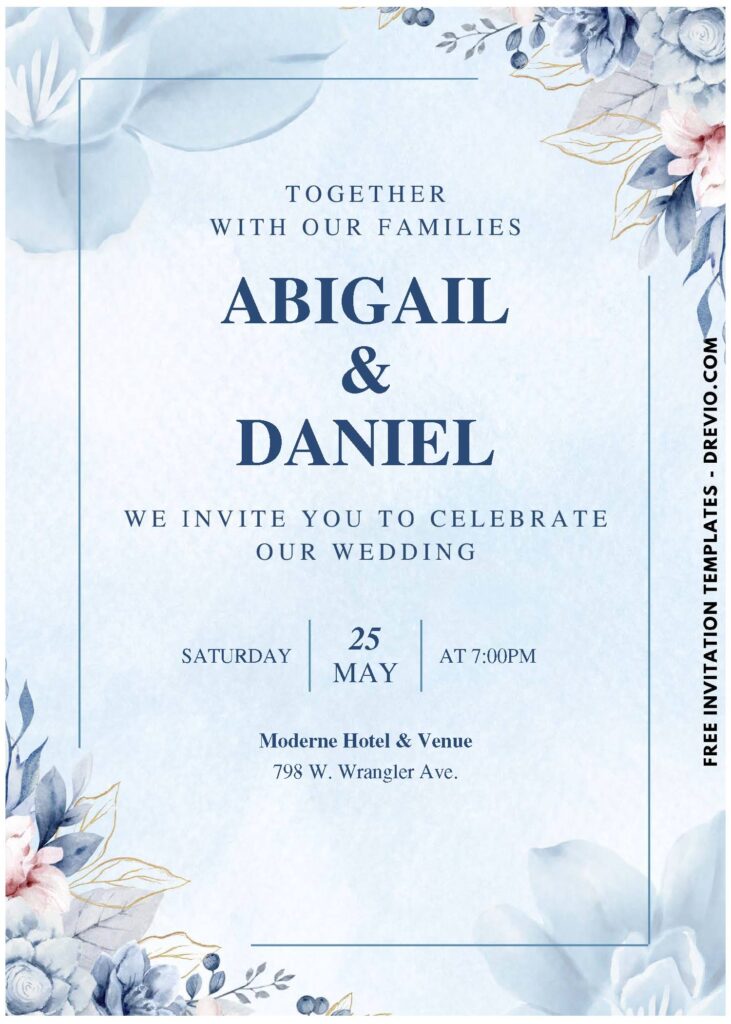 Blue Pansy Wedding Invitation Templates