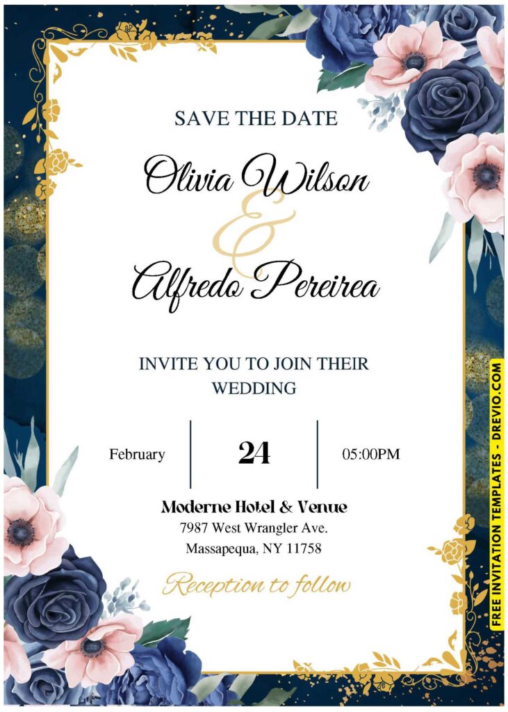 Rose and Anemone Wedding Invitation
