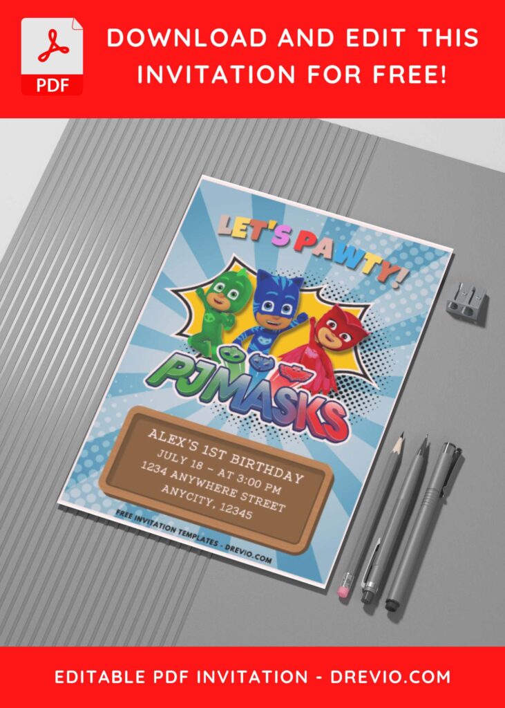 PJ Masks Superhero Birthday Invitation