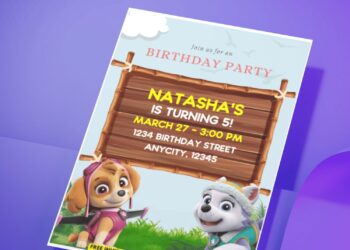 (Free PDF Invitation) Lovely Skye And Everest Birthday Invitation