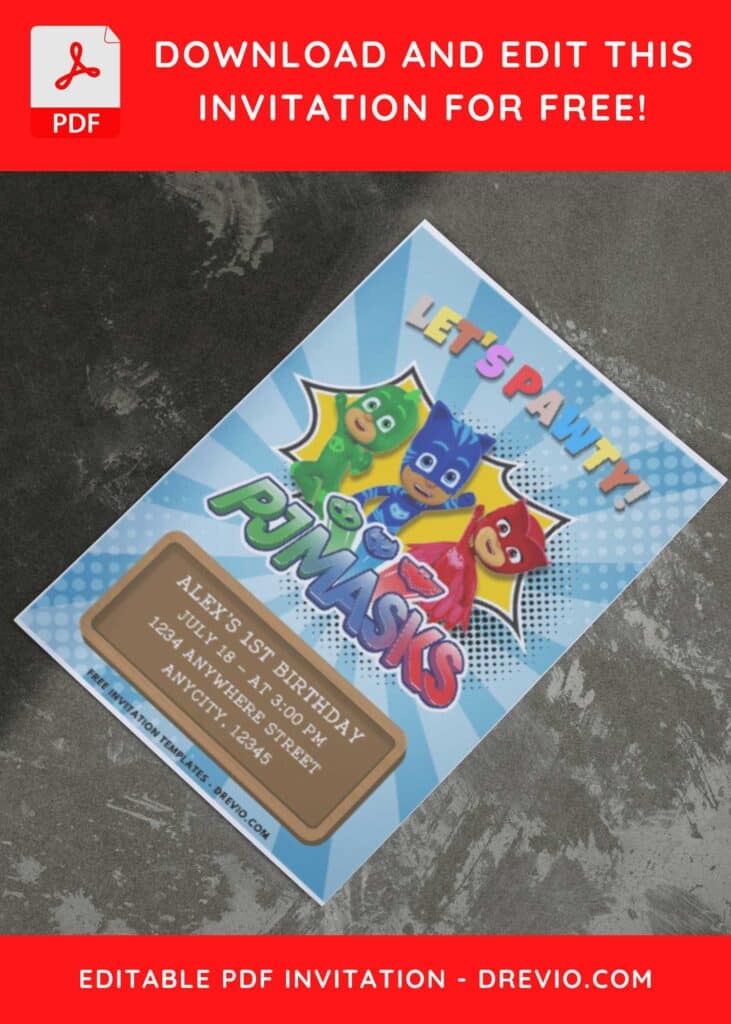 PJ Masks Birthday Invitation for kids