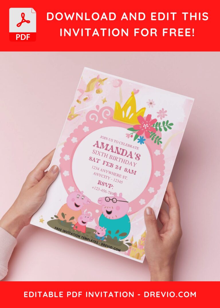 (Free PDF Invitation) Adorable Pink Peppa Pig Birthday Invitation