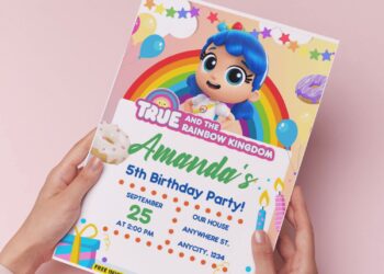 (Free PDF Invitation) True And Rainbow Kingdom Birthday Invitation