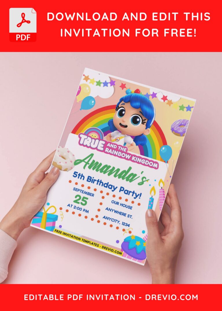 (Free PDF Invitation) True And Rainbow Kingdom Birthday Invitation