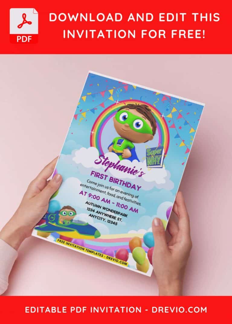 (Free PDF Invitation) Rainbow Super Why Birthday Invitation