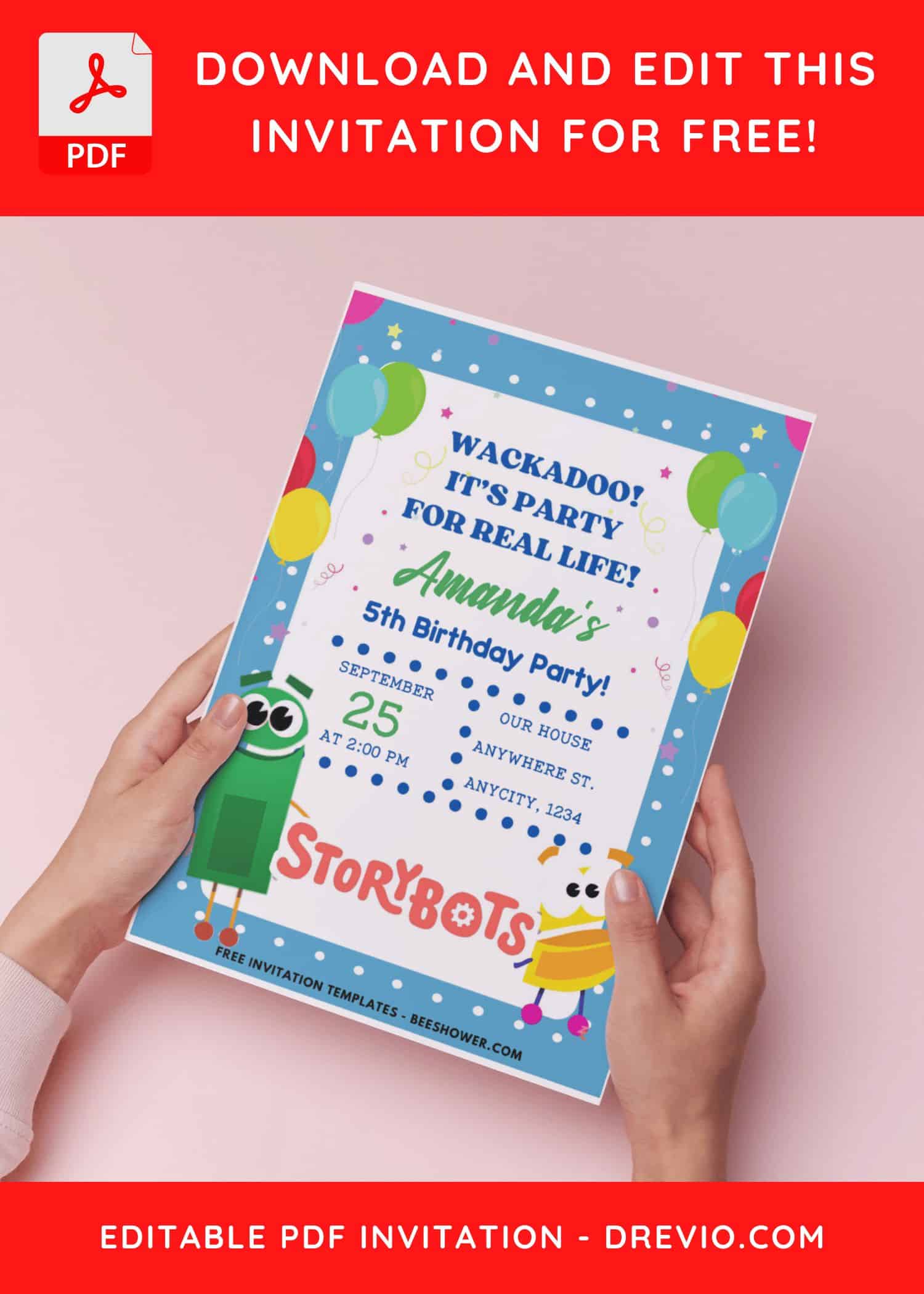 (Easily Edit PDF Invitation) Party With Storybots Birthday Invitation