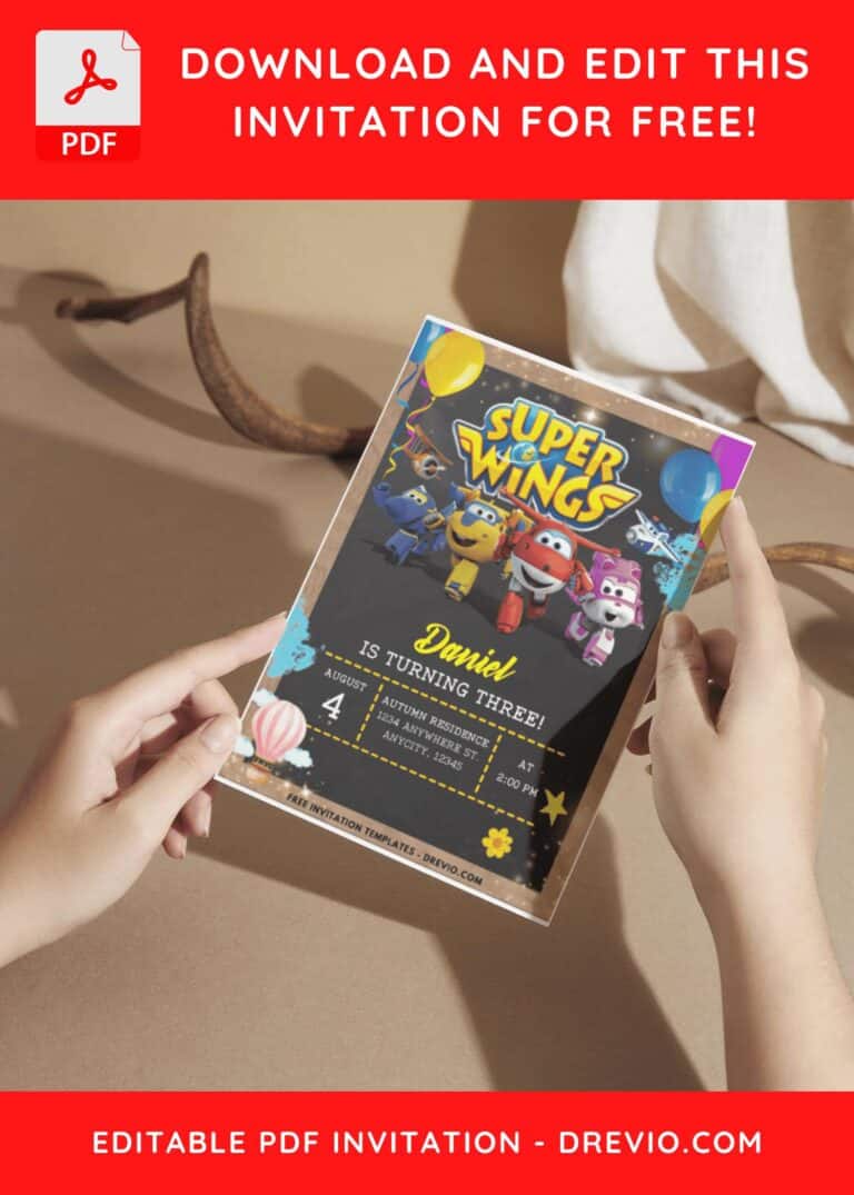 (Easily Edit PDF Invitation) Colorful Chalkboard Super Wing Birthday Invitation