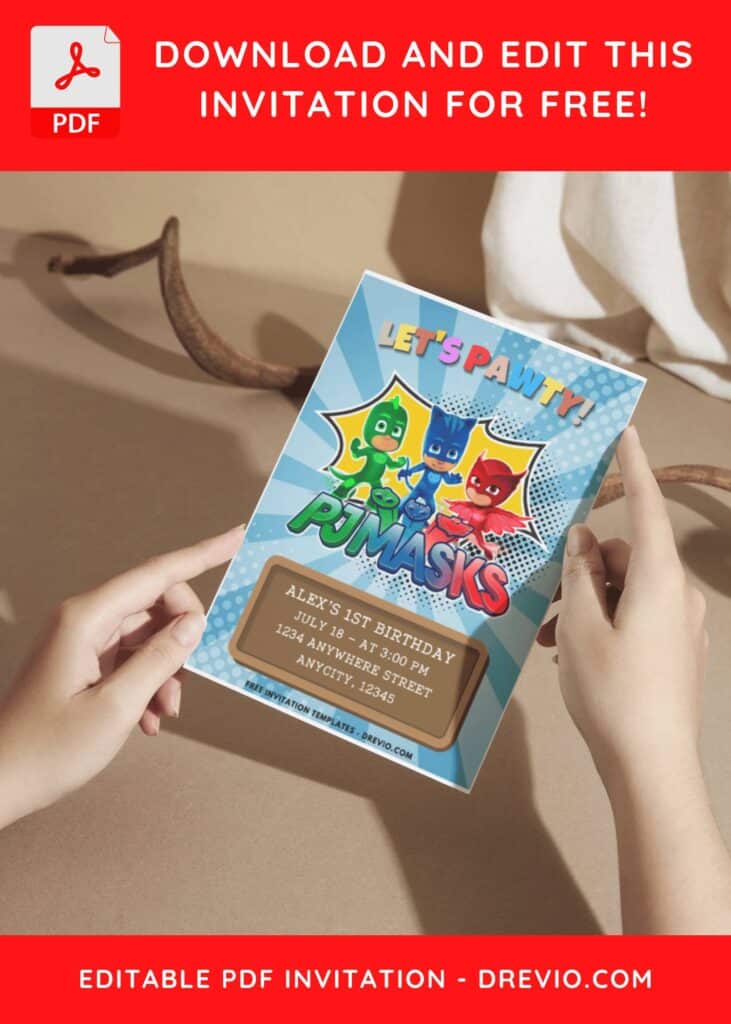 PJ Masks and friends Birthday Invitation Templates