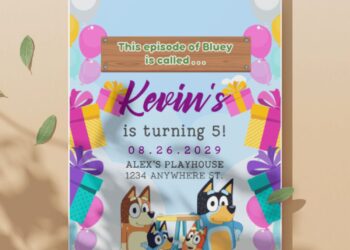 (Easily Edit PDF Invitation) Cheerful Bluey & Friends Birthday Invitation