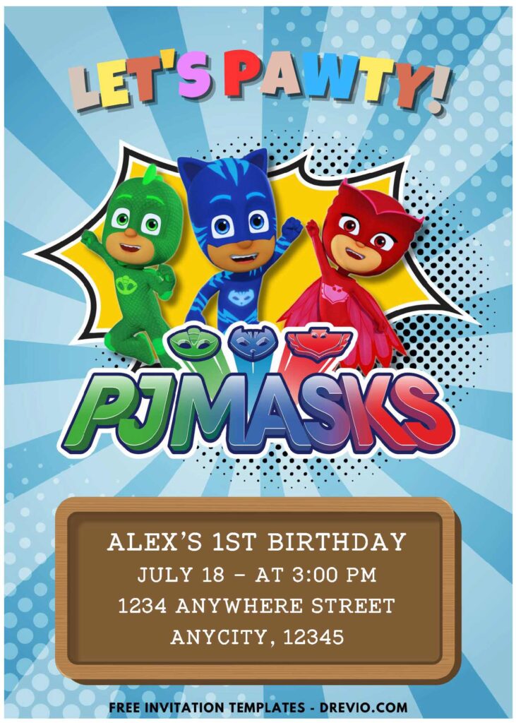 PJ Masks Catboy Birthday Invitation