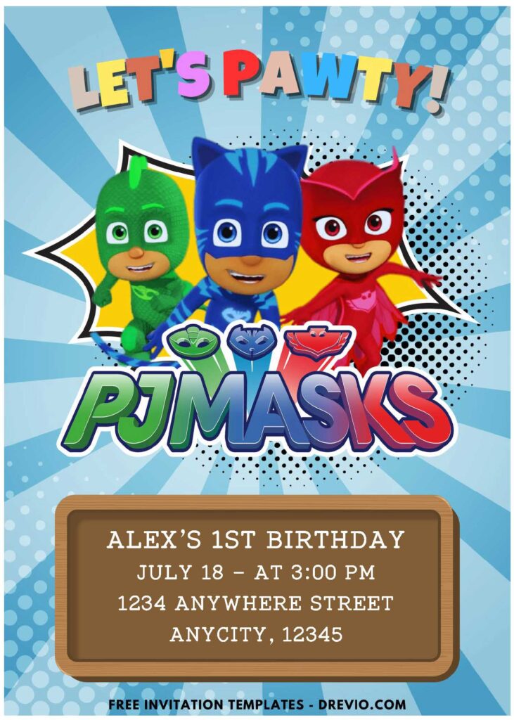 PJ Masks Gluglu Birthday Invitation