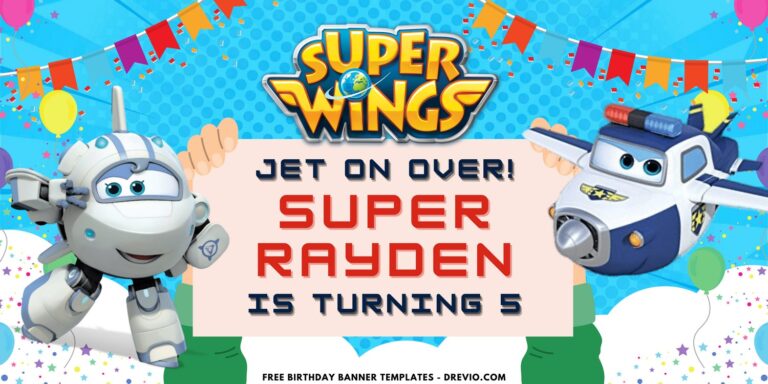 (Free Canva Template) Adorable Super Wings Birthday Backdrop Templates