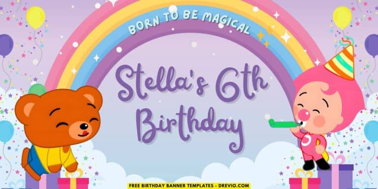 (Free Canva Template) Rainbow Fiesta Plim Plim Birthday Banner Templates