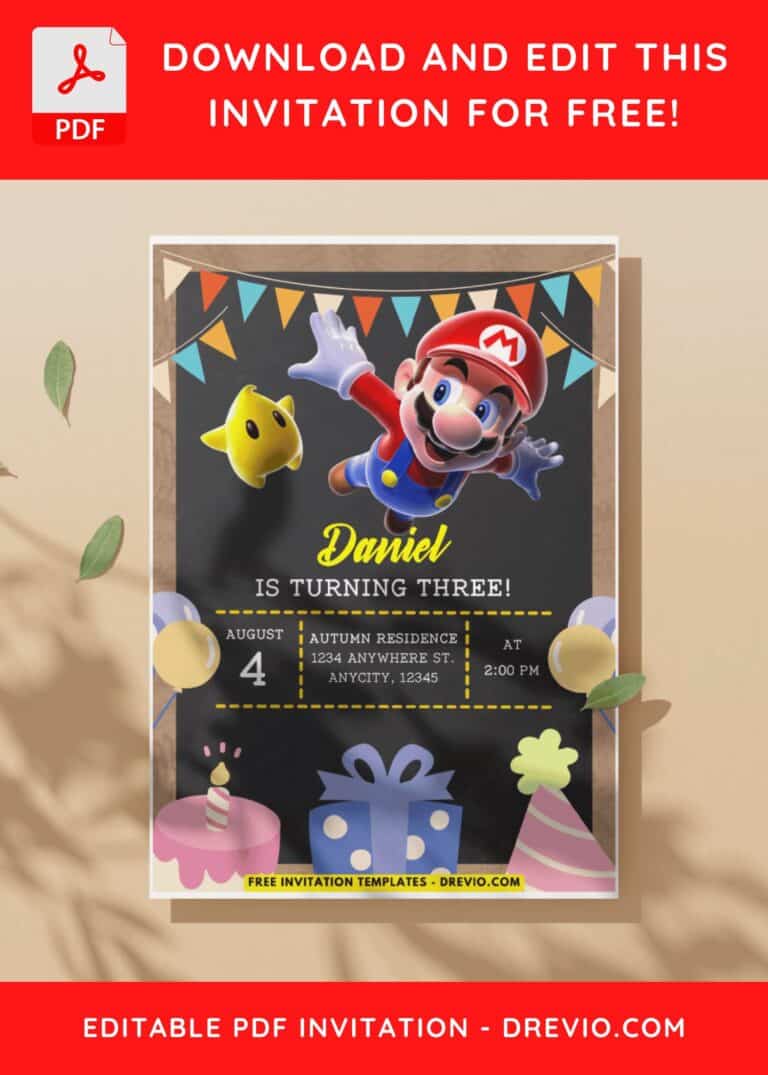 (Free Canva Templates) Adorable Super Mario Chalkboard Birthday Banner Templates