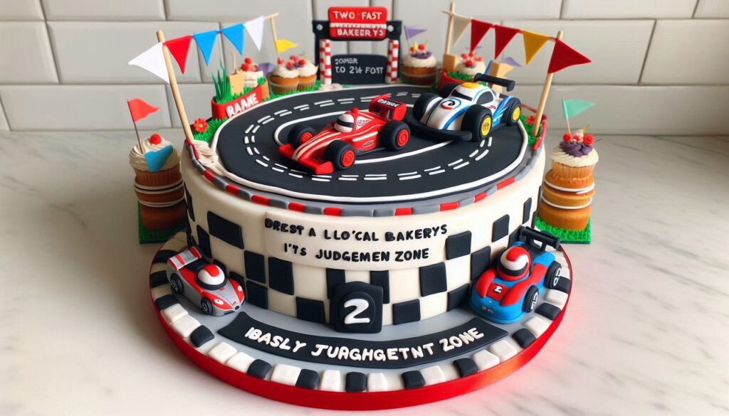 Custom Birthday Cake with Race track, Flag and car