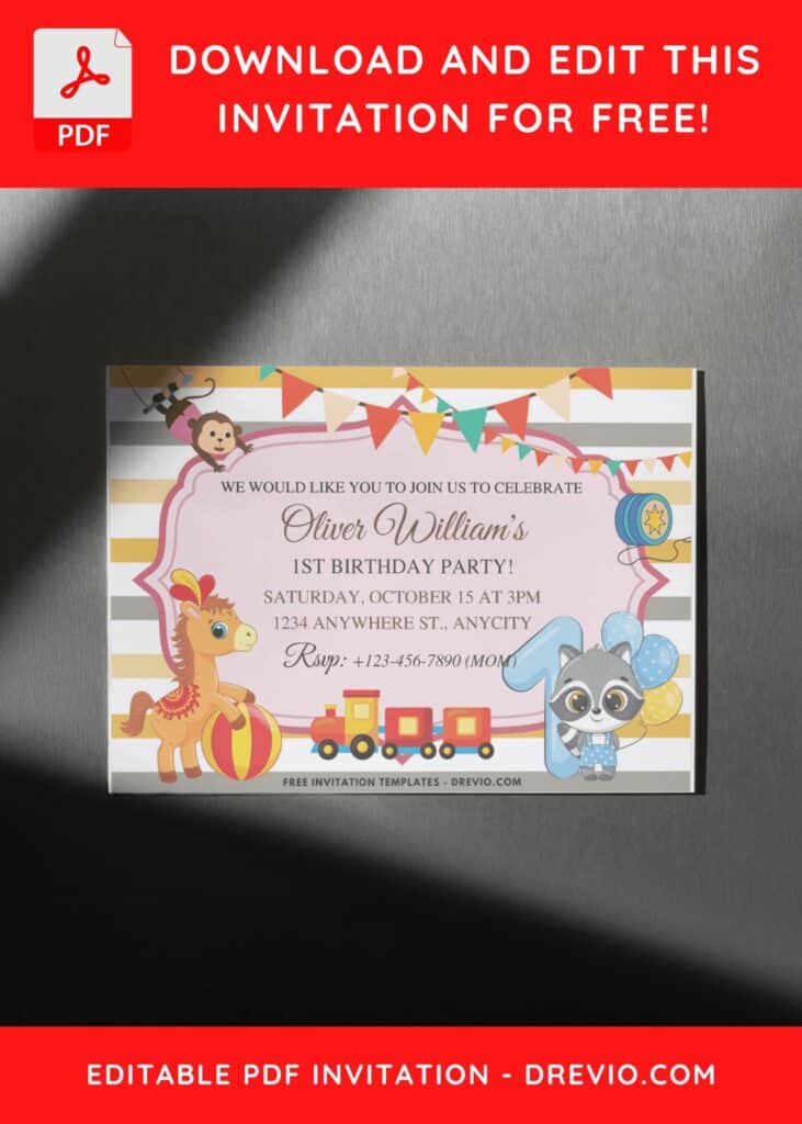  Jungle Animal Birthday Invitation